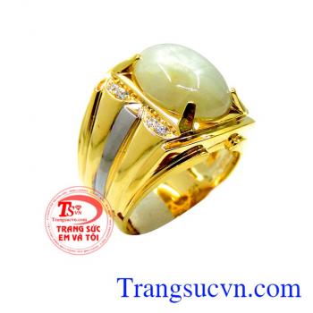 Nhẫn nam sapphir trắng vàng 14k