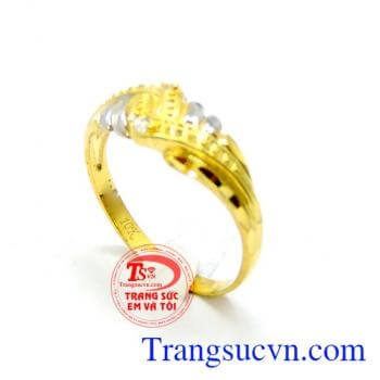Nhẫn cỏ tình yêu,Nhẫn nữ vàng 10k gắn đá CZ.