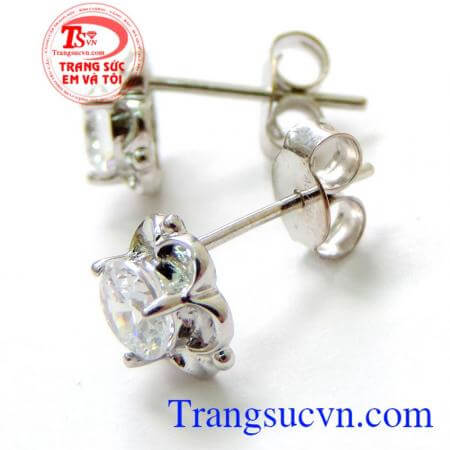 Đôi Nụ hoa tai vàng 18k trắng đẹp.