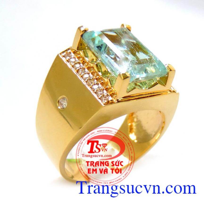 Nhẫn nam vàng Aquamarine