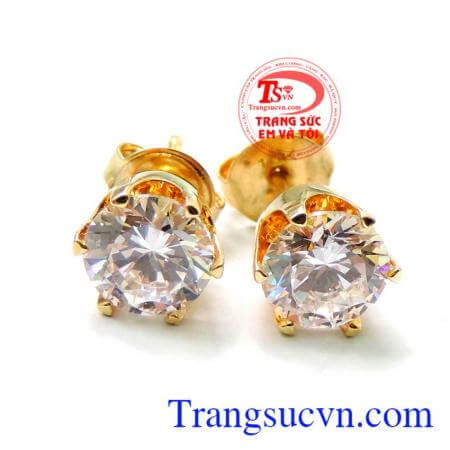 Đôi Nụ hoa tai vàng đẹp với thiết kế hoa tai tinh tế theo kiểu quý phái kim cương,