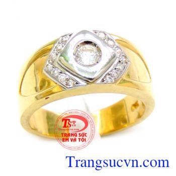 Nhẫn vàng 18k nam đá trắng