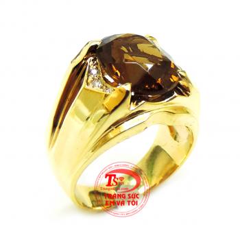 Nhẫn nam vàng thạch anh khói đeo hợp thời trang hộ mệnh. 