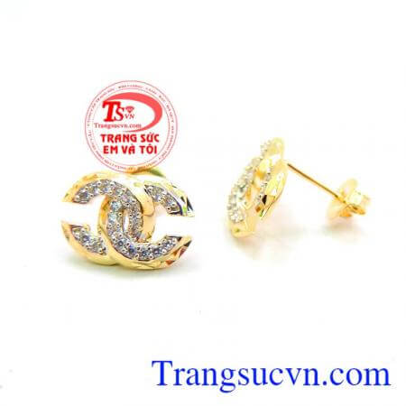 Hoa tai vàng Chanel logo đeo hoa tai vàng tây, bảo hành 6 tháng Hoa tai vàng Chanel logo