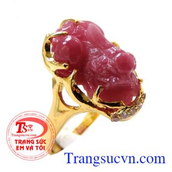 Nhẫn vàng tỳ hưu ruby nữ đeo bền đẹp bảo hành 1 năm,Nhẫn vàng tỳ hưu ruby nữ món quà ý nghĩa,may mắn dành cho phái đẹp,Nhẫn vàng tỳ hưu ruby nữ giao toàn quốc.