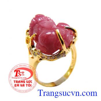 Nhẫn vàng màu tinh tế gắn tỳ hưu đá thiên nhiên, mang lại may mắn và hộ mệnh, Nhẫn nữ vàng tây dành cho phái đẹp