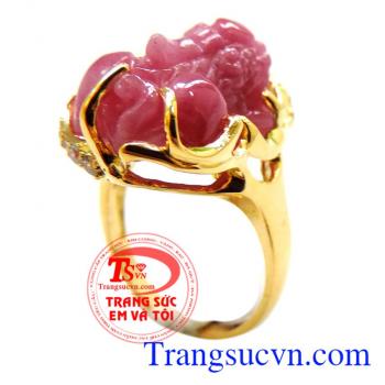 Nhẫn vàng tỳ hưu ruby nữ đeo bền đẹp bảo hành 1 năm,Nhẫn vàng tỳ hưu ruby nữ món quà ý nghĩa,may mắn dành cho phái đẹp,Nhẫn vàng tỳ hưu ruby nữ giao toàn quốc.