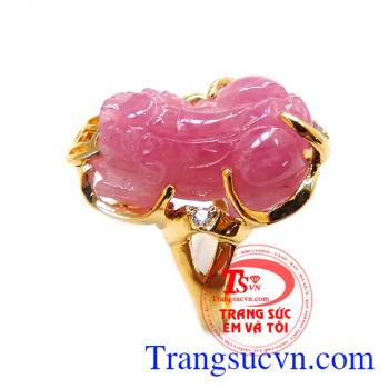 Nhẫn tỳ hưu vàng 18k ruby thiên nhiên có giấy kiểm định đá quý và vàng,Nhẫn tỳ hưu vàng 18k ruby đẹp