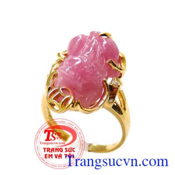 Nhẫn tỳ hưu vàng 18k ruby thiên nhiên có giấy kiểm định đá quý và vàng,Nhẫn tỳ hưu vàng 18k ruby đẹp