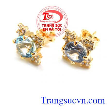 Hoa tai vàng đá Topaz đẹp