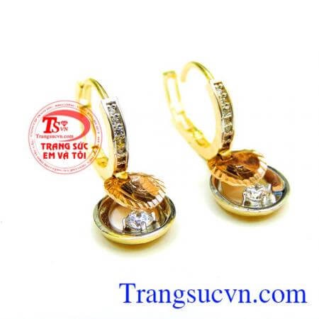 Hoa tai nữ vàng hồng, vàng màu kết hợp với đá kết tinh tế.