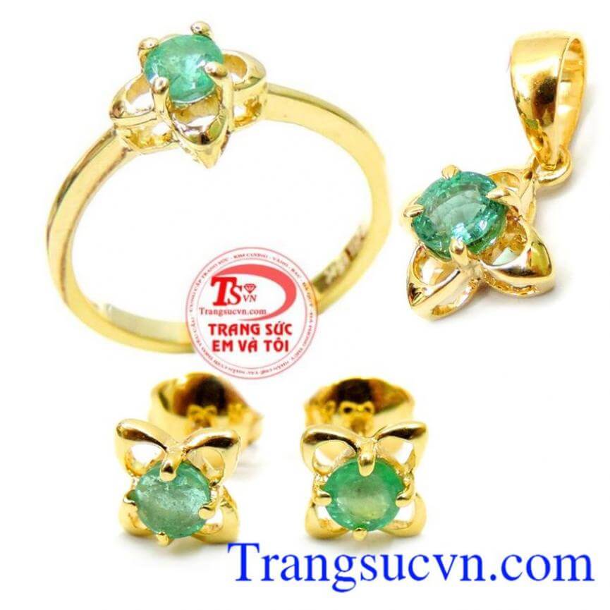 Bộ Trang Sức Vàng Emerald Mệnh Hỏa