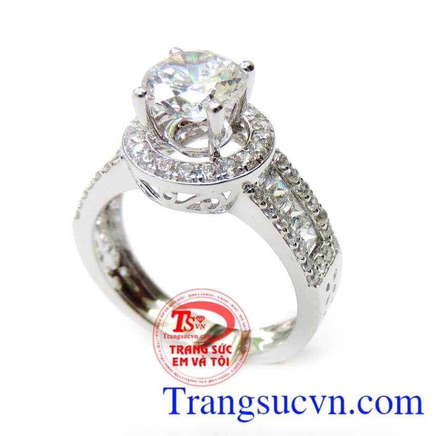 Nhẫn kim cương vàng 18k trắng bảo hành 1 năm,Nhẫn nữ vàng trắng 18k 750 màu sắc bền đẹp,sáng