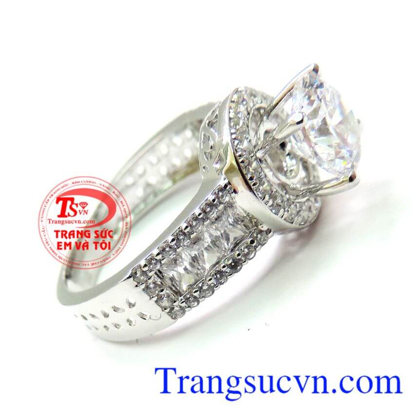 Nhẫn kim cương vàng 18k trắng bảo hành 1 năm,Nhẫn nữ vàng trắng 18k 750 màu sắc bền đẹp,sáng