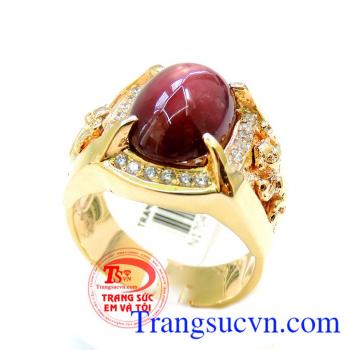 Đảm bảo vàng,Nhẫn nam tuổi thân(Nhẫn nam tuổi Khỉ,Nhẫn vàng ruby hồng ngọc sao. Nhẫn nam tuổi thân