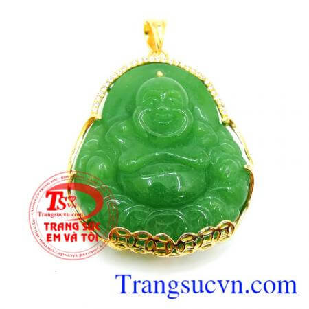 Mặt phật xanh ngọc vàng đẹp dành cho nam đeo cổ, tinh tế và phong thủy hợp mênh hỏa và mộc,