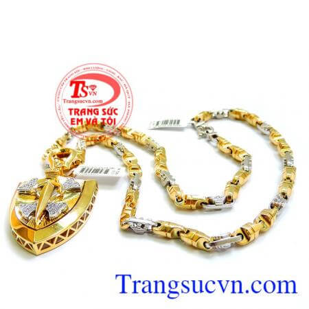 Bộ Mặt dây nam tính gồm 1 dây chuyền vàng 18k và 1 mặt dây chuyền vàng 18k bảo hành 1 năm,