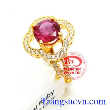 Nhẫn nữ vàng gắn đá quý ruby thiên nhiên dành cho phái đẹp, đeo hợp thời trang và quý phái