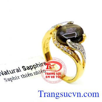 Nhẫn nữ vàng gắn đá quý Sapphire thiên nhiên dành cho phái đẹp, đeo hợp thời trang và quý phái