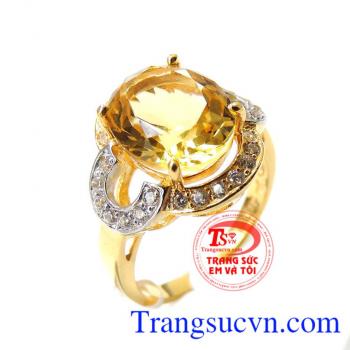 Nhẫn vàng 14k gắn đá thạch anh vàng, Nhẫn Nữ vàng đảm bảo chất lượng Uy tín, Đeo hợp phong thủy