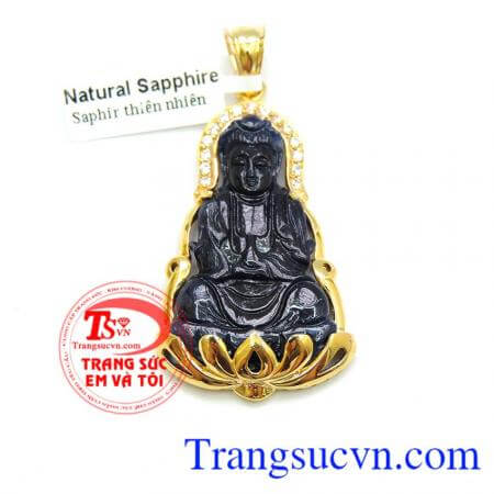 Phật Sapphire Lam Hộ Mệnh Mộc có Giấy Kiểm Định Đá Quý và Vàng Bảo hành 1 năm,Phù hợp đeo cổ, Phật Sapphire Lam Hộ Mệnh Mộc