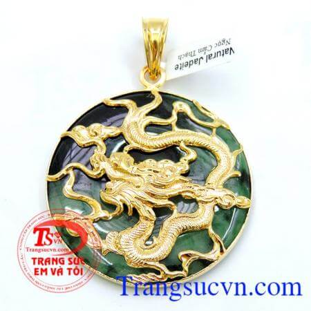 Mặt Ngọc Phú Quý Rồng Vàng 18k 750%au,Mặt đồng xu ngọc Jadeite thiên nhiên, Vàng 18k 750 Đảm bảo chất lượng,Có Giấy kiểm đinh đá quý và Kiểm định vàng kèm theo