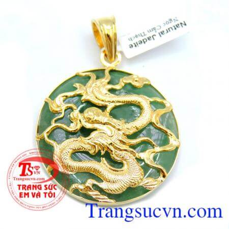 Mặt Jadeite Đồng xu Rồng Vàng 18k 75%Au,Có Giấy kiểm định vàng,Giấy kiểm định đá quý kèm theo