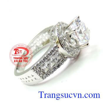 Nhẫn kim cương vàng 18k trắng bảo hành 1 năm,Nhẫn nữ vàng trắng 18k 750 màu sắc bền đẹp,sáng