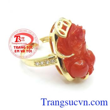 Nhẫn vàng màu tinh tế gắn tỳ hưu đá thiên nhiên, mang lại may mắn và hộ mệnh, Nhẫn nữ vàng tây dành cho phái đẹp