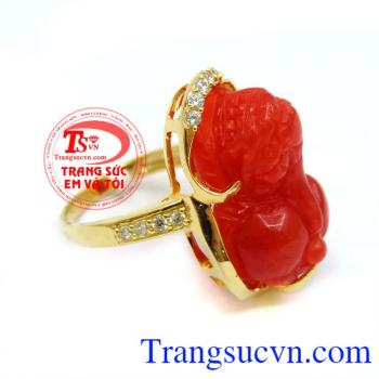 Nhẫn vàng màu tinh tế gắn tỳ hưu đá thiên nhiên, mang lại may mắn và hộ mệnh, Nhẫn nữ vàng tây dành cho phái đẹp