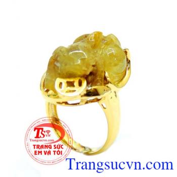 Nhẫn tỳ hưu thạch anh tóc vàng 14k,Dành cho người mệnh Kim,Nhẫn tỳ hưu đá vàng, Nhẫn nữ tỳ hưu đá thiên nhiên,Bảo hành 1 năm,Giao Nhẫn tỳ hưu thạch anh tóc vàng 14k Toàn Quốc.