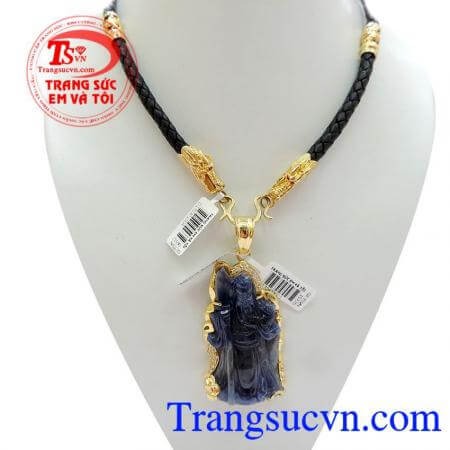 Bộ Dây Da bọc rồng Mặt Quan vân trường Sapphire thiên nhiên,Vàng 18k 75%Au đảm bảo chất lượng uy tín,