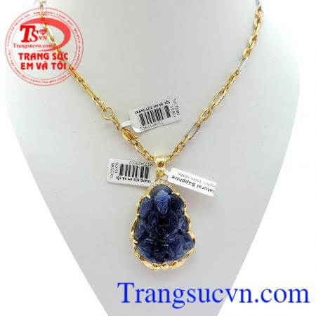 Bộ Mặt Phật Sapphire Mệnh Thủy Dây vàng 18k 750 đảm bảo chất lượng vàng,