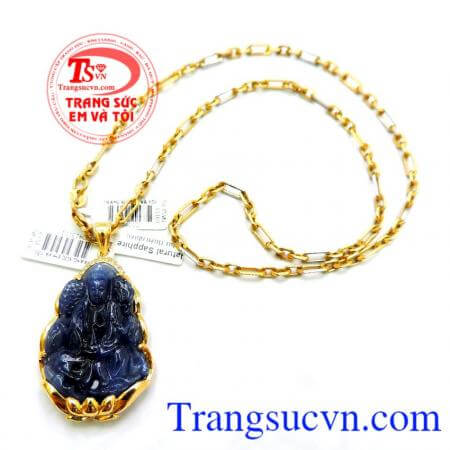 Bộ Mặt Phật Sapphire Mệnh Thủy Dây vàng 18k