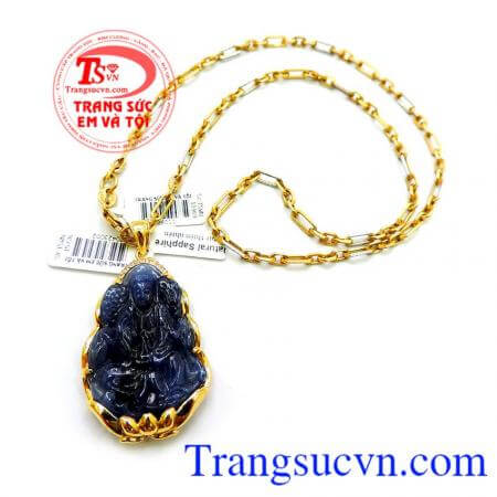 Bộ Mặt Phật Sapphire Mệnh Thủy Dây vàng 18k Có Giấy kiểm định Đá Quý và Vàng,