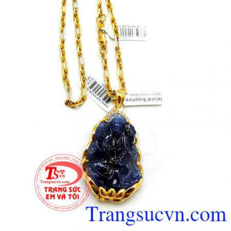 Bộ Mặt Phật Sapphire Mệnh Thủy Dây vàng 18k
