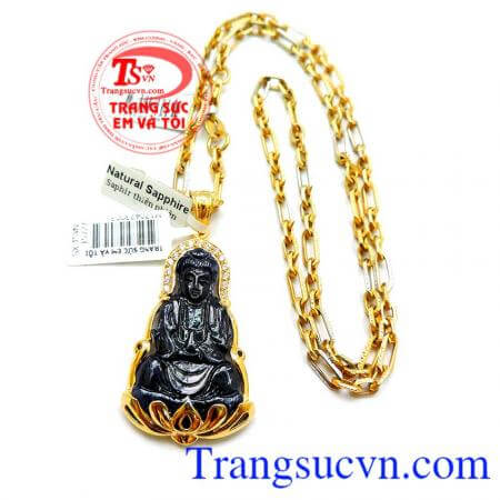 Bộ mặt phật đá sapphire vàng 18k