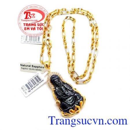 Bộ mặt phật đá sapphire vàng 18k