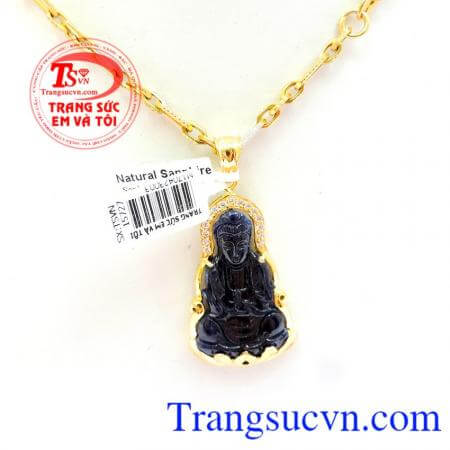 Bộ mặt phật đá sapphire vàng 18k Giao toàn quốc,Thanh toán an toàn,