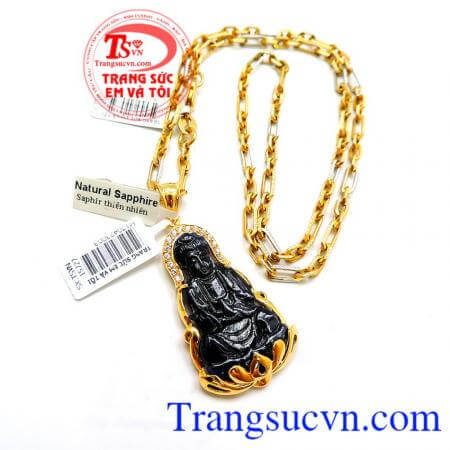 Bộ mặt phật đá sapphire vàng 18k