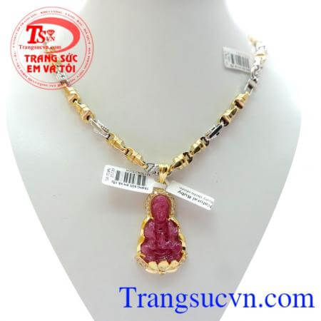 Bộ Dây chuyền vàng 18k italy Mặt Phật ruby