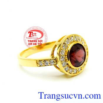 Nhẫn nữ Mệnh Hỏa và Thổ gắn đá Granet thiên nhiên,Chiếc Nhẫn nữ Mệnh Hỏa và Thổ chất lượng đảm bảo uy tín,BẢo hành 12 tháng