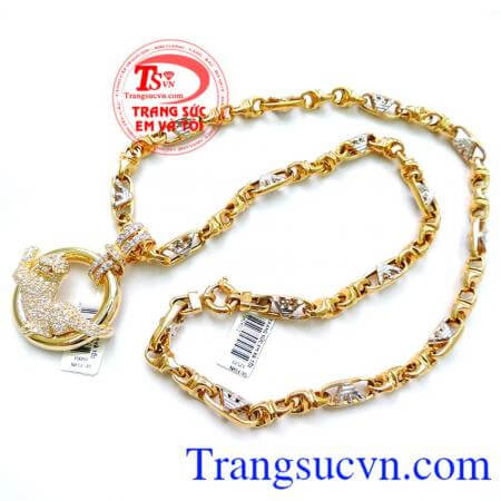 Bộ dây chuyền mặt Báo vàng May Mắn