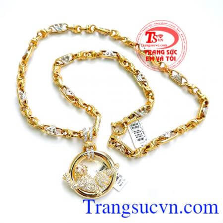 Bộ dây chuyền mặt Báo vàng May Mắn