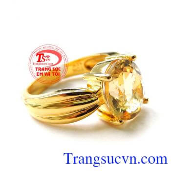 Nhẫn vàng 14k gắn đá thạch anh vàng, Nhẫn Nữ vàng đảm bảo chất lượng Uy tín, Đeo hợp phong thủy