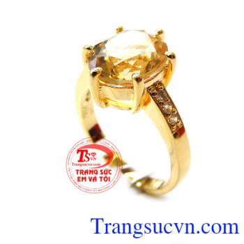 Nhẫn vàng 14k gắn đá thạch anh vàng, Nhẫn Nữ vàng đảm bảo chất lượng Uy tín, Đeo hợp phong thủy