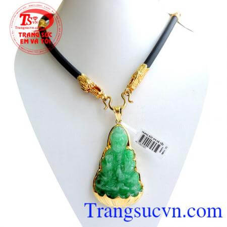 Bộ Mặt Phật Bà Ngọc Phỉ Thúy bọc vàng Dây Rồng, Mặt phật bà Quan âm được tạc từ Natura Jadeite hoàn toàn nguyên khối,