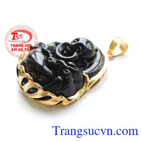 Mặt dây chuyền nam chạm khắc bọc vàng 14k sáng 