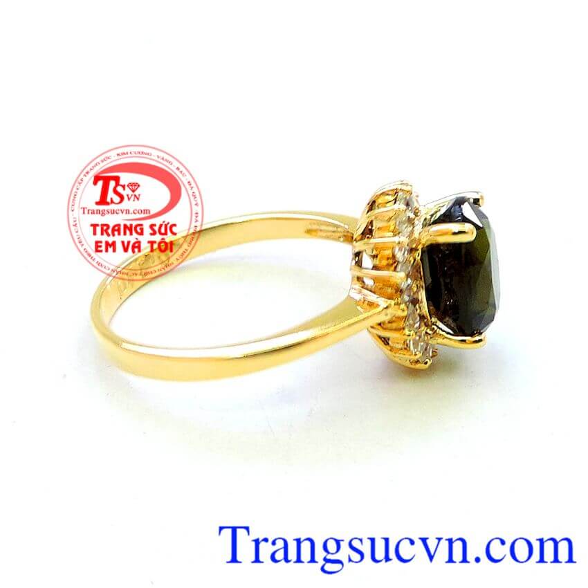 Nhẫn nữ vàng gắn đá quý Tuormaline thiên nhiên dành cho phái đẹp, đeo hợp thời trang và quý phái