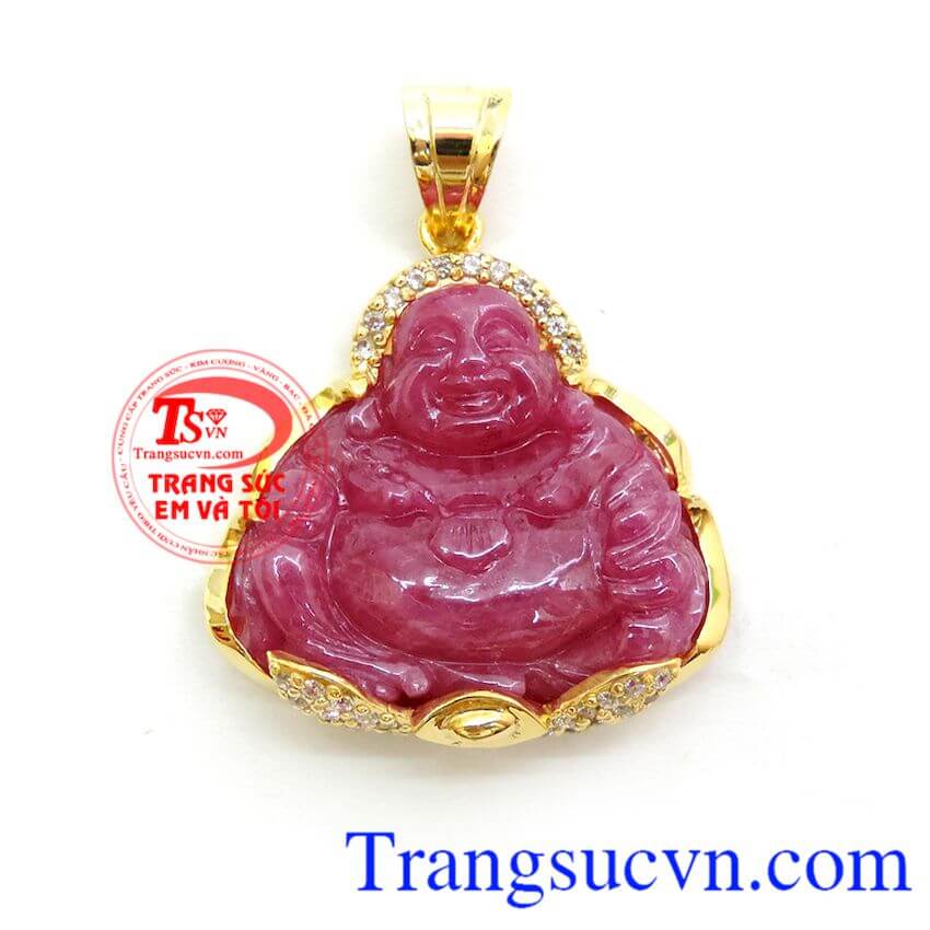 Mặt Phật Di Lặc Ruby Bọc Vàng 14k 58.5%Au Đảm bảo chất lượng vàng, Và Giấy kiểm định đá quý